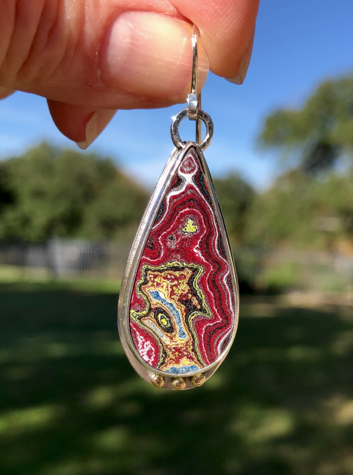 Corvettite/Fordite  Dangle Earrings with 18k Gold